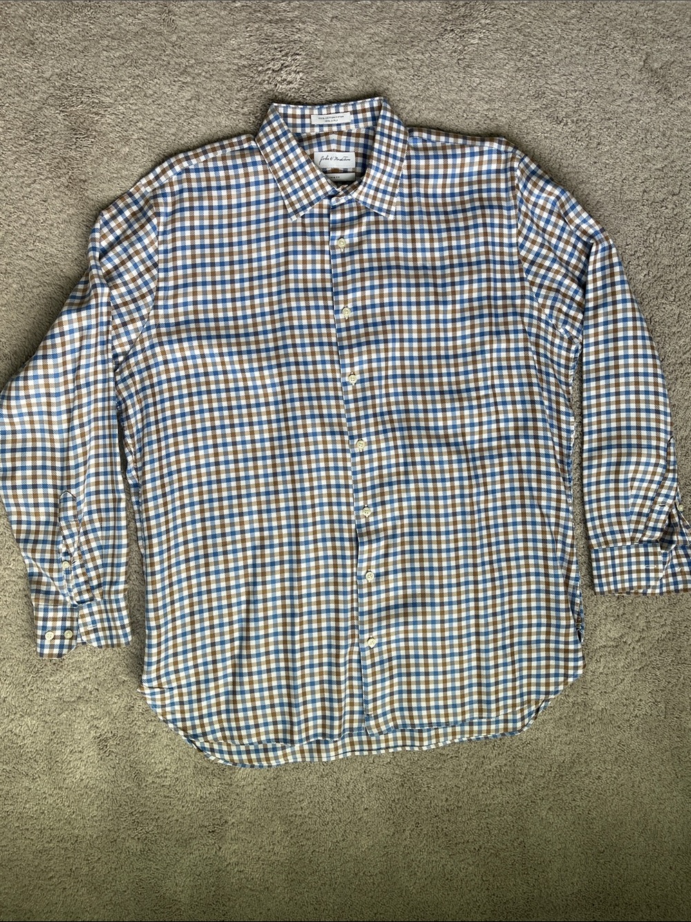 John W. Nordstrom Blue and Brown Checked Dress Shirt